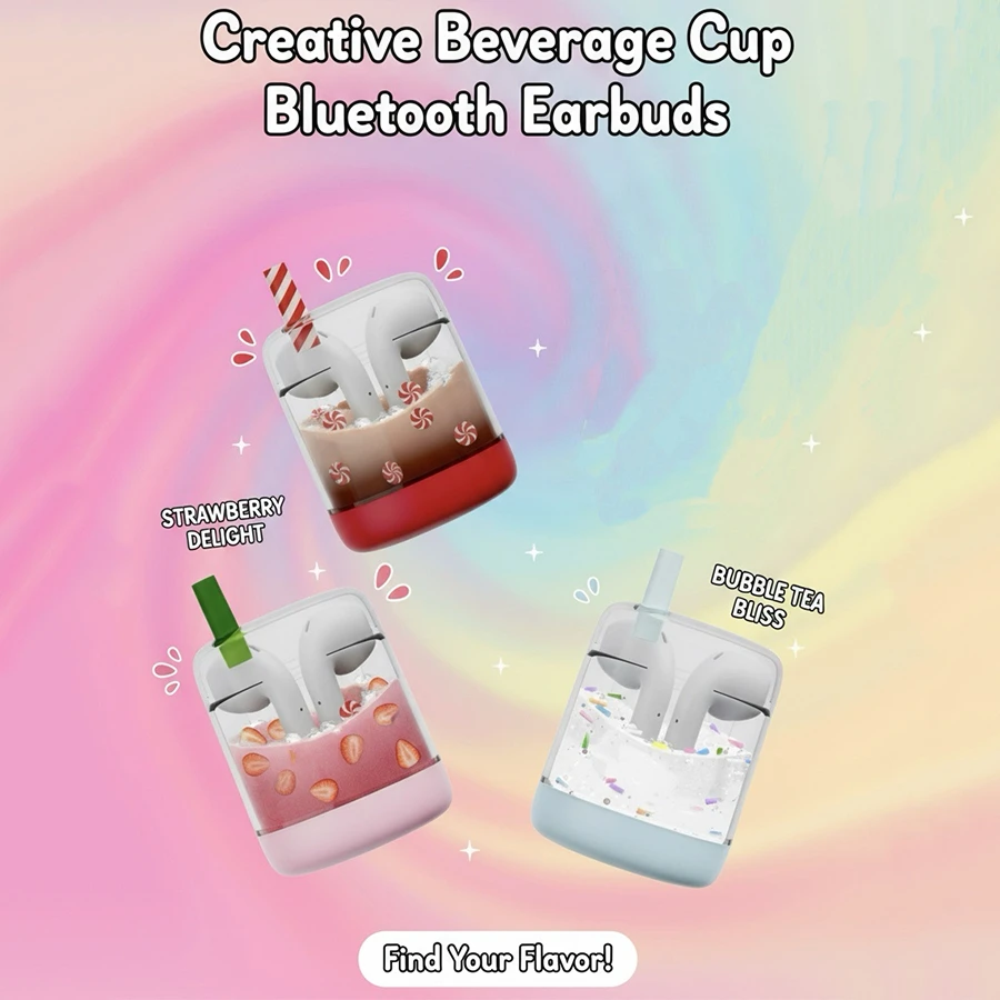 New Bubble Tea Themed TWS Bluetooth Earphones Flowing Sand Design Creative Liquid Beverage Cup Earbuds Long Battery HiFi Sound