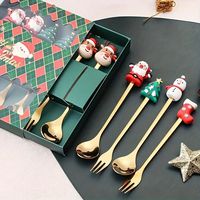 Christmas Themed Cutlery Set Stainless Steel Creative Cartoon Knife Fork Spoon 2/4/6pcs Set Holiday Gift Cutlery Decoration