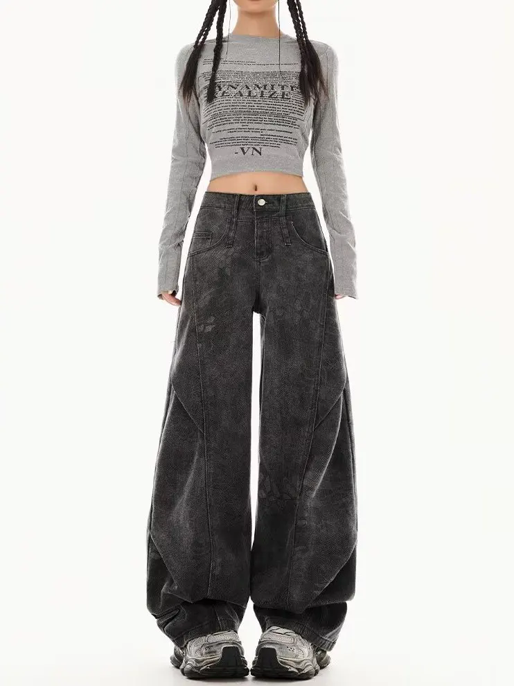 Calça Jeans de Cintura Alta com Perna Larga Masculina e Feminina Plus Size, Novo Estilo Outono Inverno, Calça Longa Casual Re...