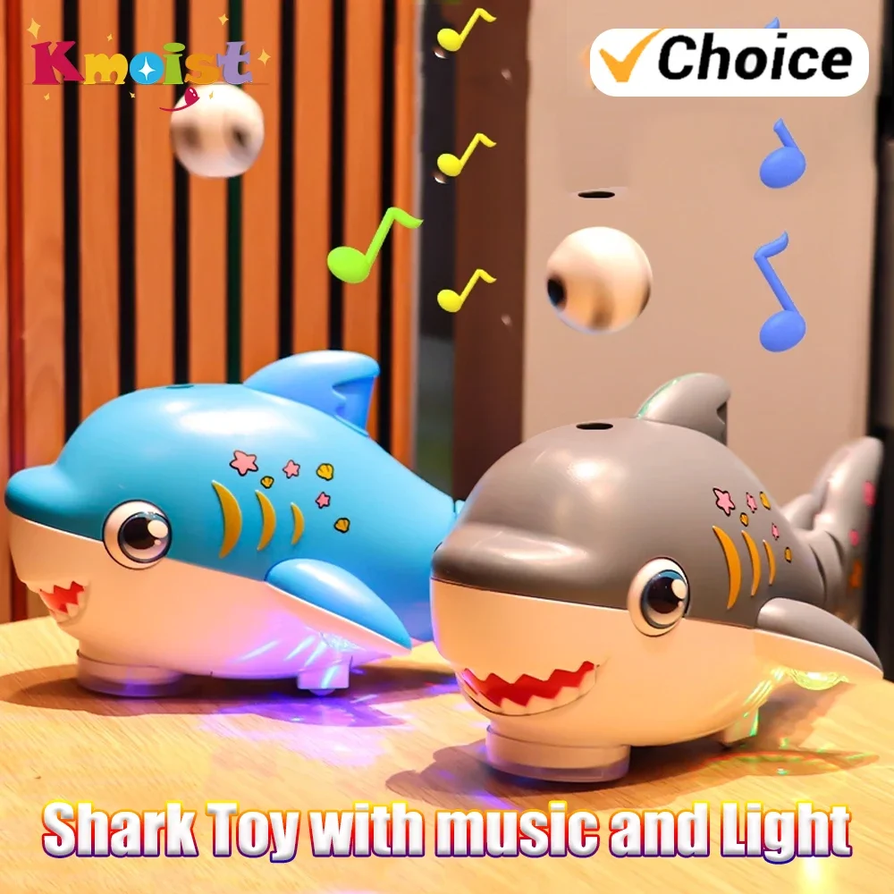 Crawling Shark Toy Light Sound with Universal Wheel Electric Suspended Balloon Blowing Swinging Fish Toys for Baby Toddler Gifts