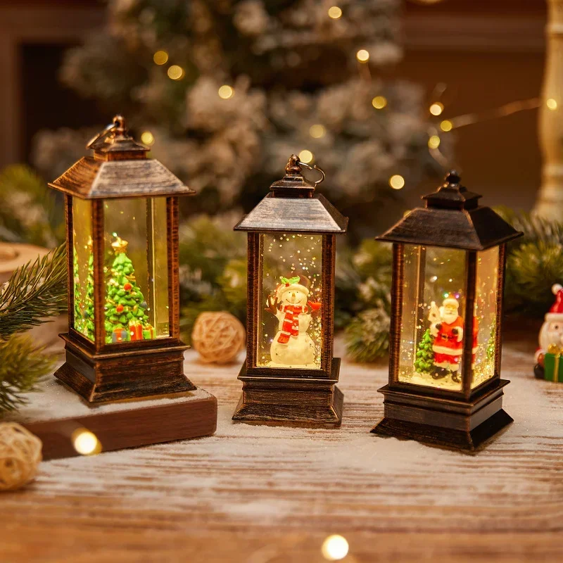 Decoraciones navideñas con luces de viento, regalos de navidad, regalos de mano, Papá Noel, luces nocturnas rellenas de agua, adornos navideños