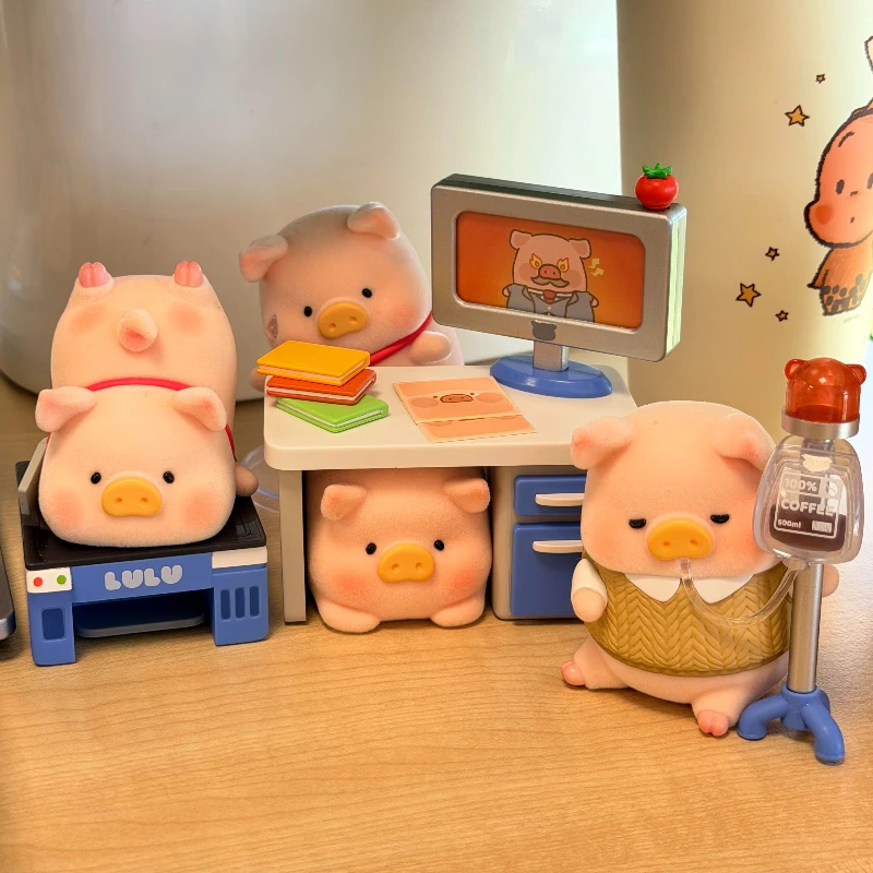 

New Lulu The Piggy Office Series Blind Box Figure Mystery Box Collectible Room Decoration Doll Office Desktop Ornament Toy Gift