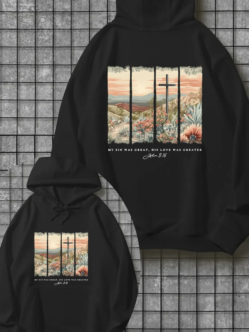 

2025 Autumn and Winter Hooded Sweatshirt Faith Light Printed Double Sided Mens High-end Luxury Is for Both Men and Women Top Y2k