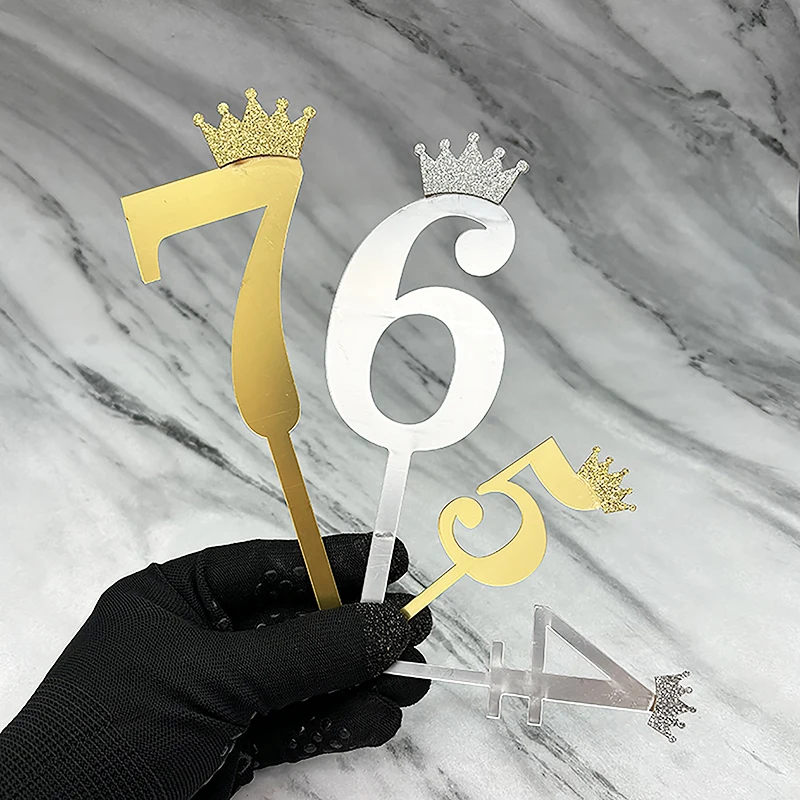 4,3/2,4 Zoll Acryl-Zahlen-Kuchenaufsatz in Gold und Silber, Zahlen 0-9 für Kinder, 1. Geburtstag, Glückliche Party, Jubiläum, Kuchendekorationen