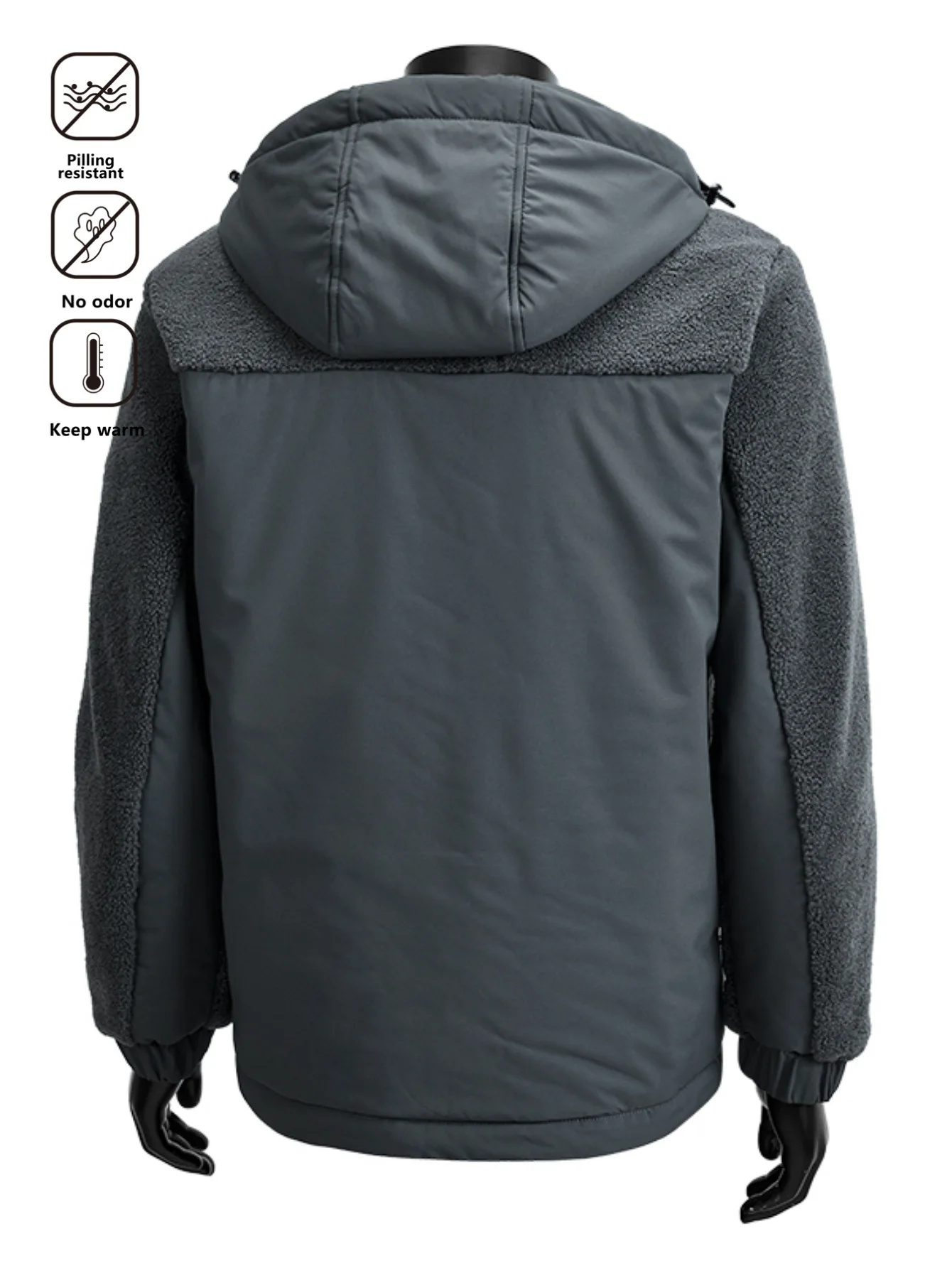 Outono e inverno quente jaqueta espessada para homem, 2025 nova jaqueta casual de retalhos de lã com capuz, casaco superior de inverno