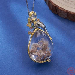 S925 Sterling Silver Pendants for Women Men Contrast Colored Mermaid Inlaid Waterdrop Shaped Ghost Crystal Jewelry Wholesale