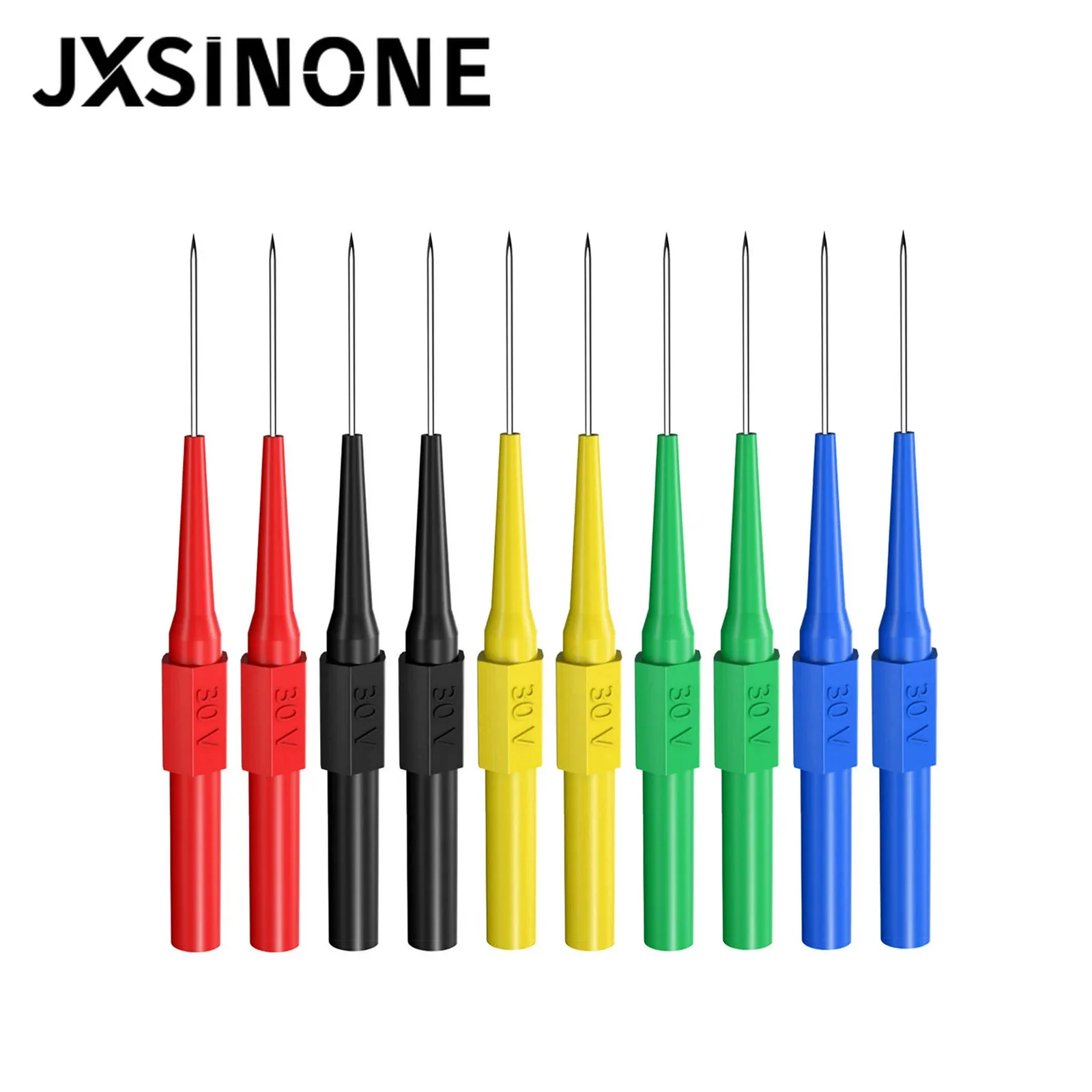 

JXSINONE P5007 10 шт., тестовый щуп для мультиметра, задние щупы, иглы для прокалывания изоляции с гнездом 4 мм, набор автомобильных инструментов для акупунктуры, 30 В