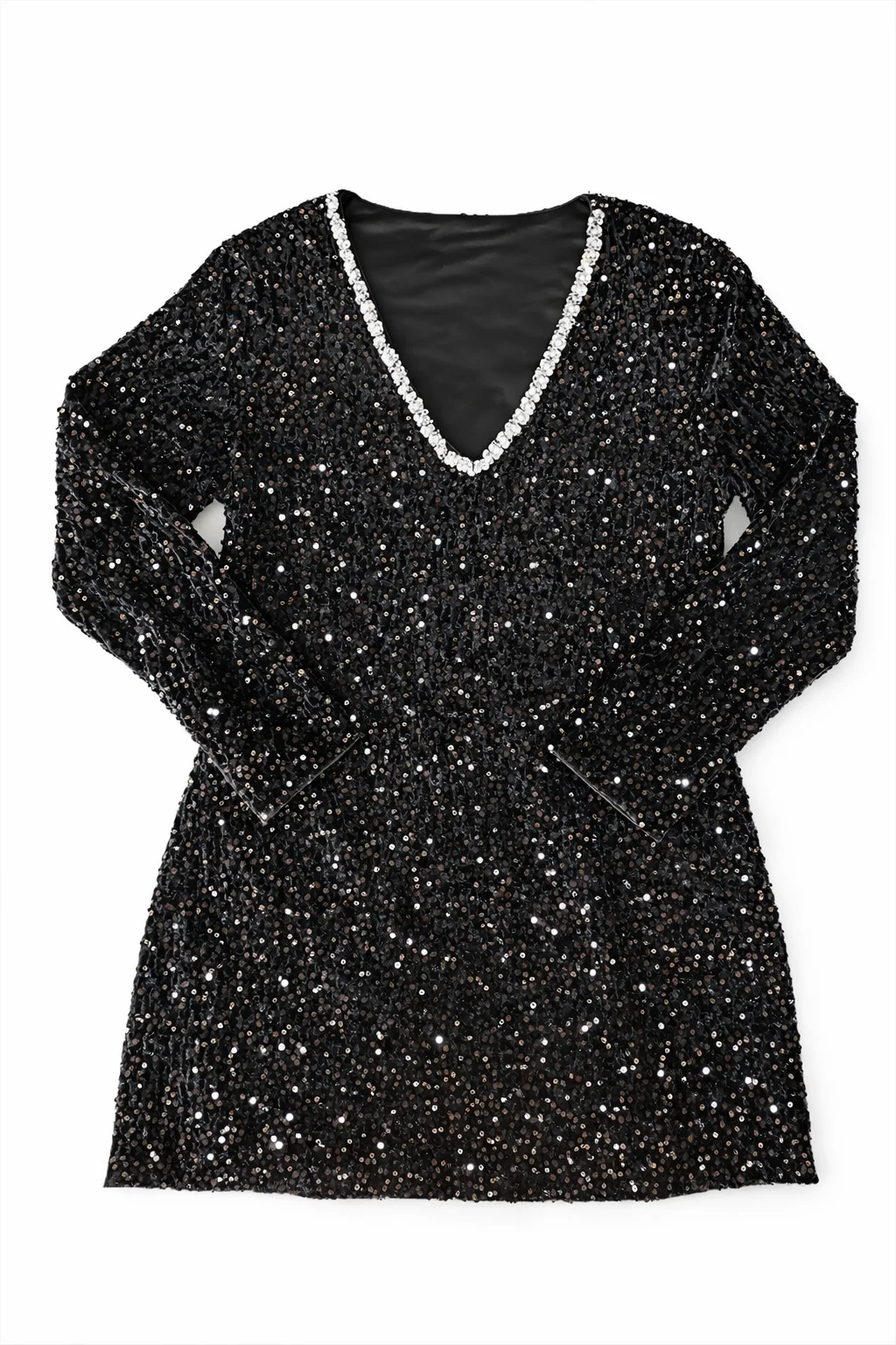 여성용 플러스 사이즈 스팽글 드레스, 비즈 장식 V넥 우아한 긴 소매 반짝이는 파티 이브닝 드레스 편안한 슬리밍 핏