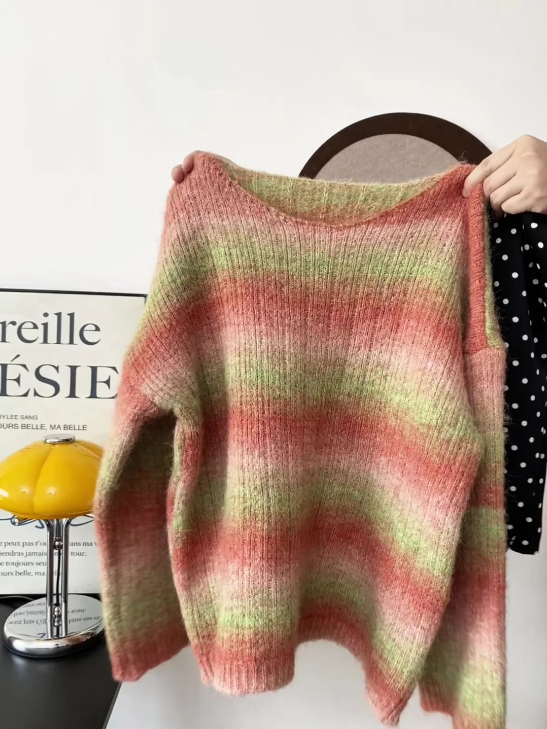 

Unique Beautiful adient Stripe Loose Women's Sweater Sweet Sle Autumn New Arrival Faionable Dyeing Orange Stripes Top