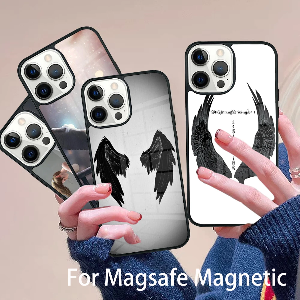 

angel wings Phone Case Magesafe Magnetic Wireless Charge Cover For IPhone 16 11 12 13 14 15 Pro Max Plus Mini