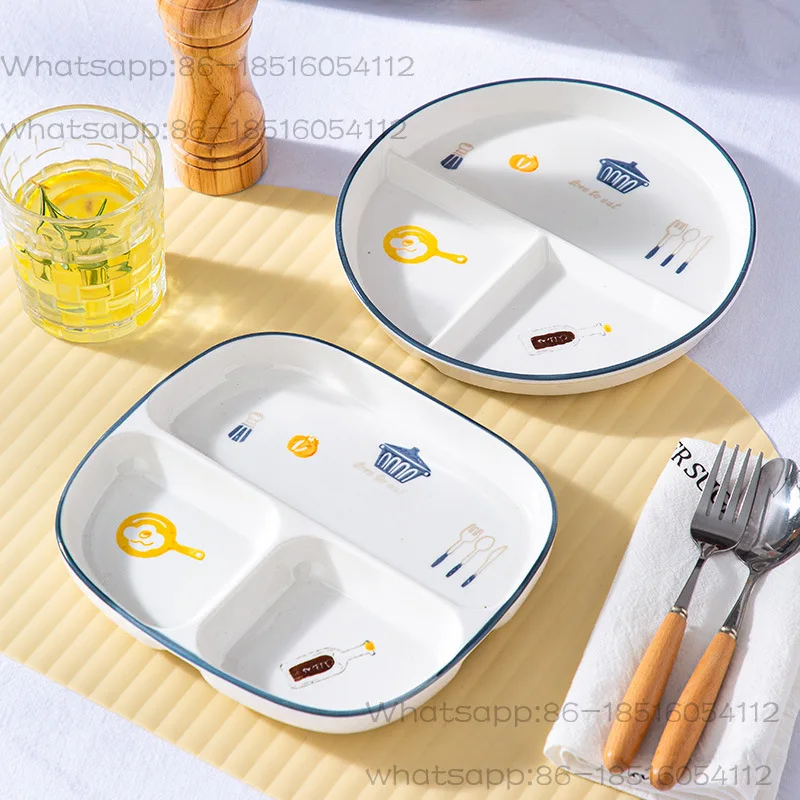 Breakfast Western Noodle Plate Household Three Grid Quantitative Weight Loss Plate Children's 3-grid ceramic meals plates