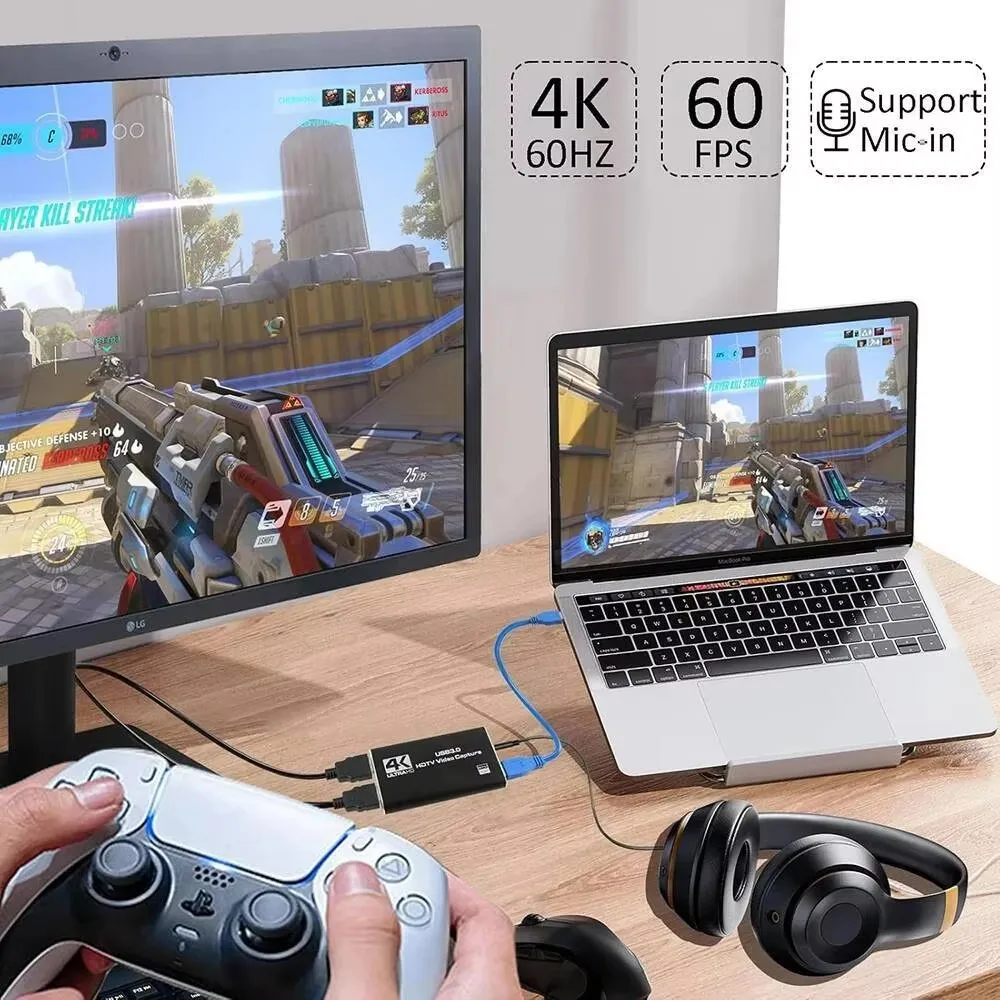 FANGTUOSI 4K USB 3.0 Video Capture Card, HDMI-compatible HDTV Recorder Grabber for Game Recording, PC, Game Audio & Mic