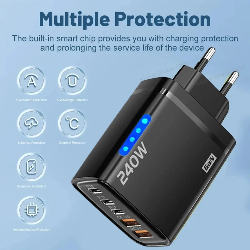 Xiaomi 5 في 1 GaN شاحن سطح المكتب آيفون 16 15pro كمبيوتر محمول سامسونج 240 واط محول الشحن السريع 120 واط نوع إلى TypeC كابل شاحن