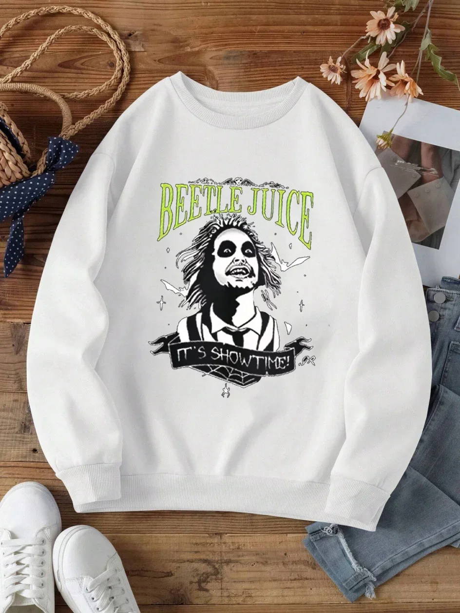 Beetle Juice Print Round Neck Hoodies Women\'s Top Girls Loose Casual Funnny Sweater Fashion Women\'s Autumn Winter Clothing