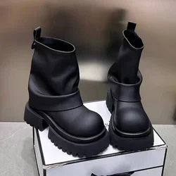 Platform Women Ankle Boots Mid Heels Designer Laether Shoes Fashion Woman Trend Chelsea Boots Goth Femme Chaussures