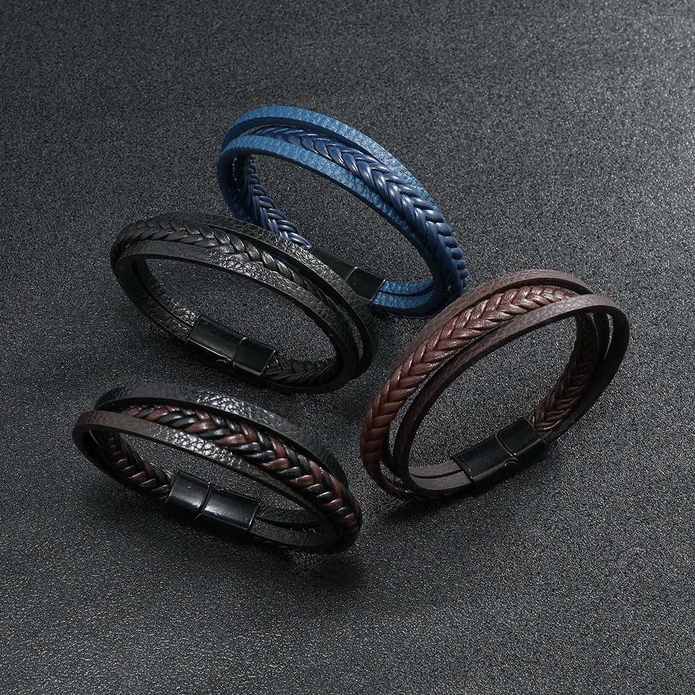 Stylish Men Leather Bracelet Detachable Magnetic Buckle Handmade Braided Wrap Braclet Outdoor Sports Cycling Accessories Joias
