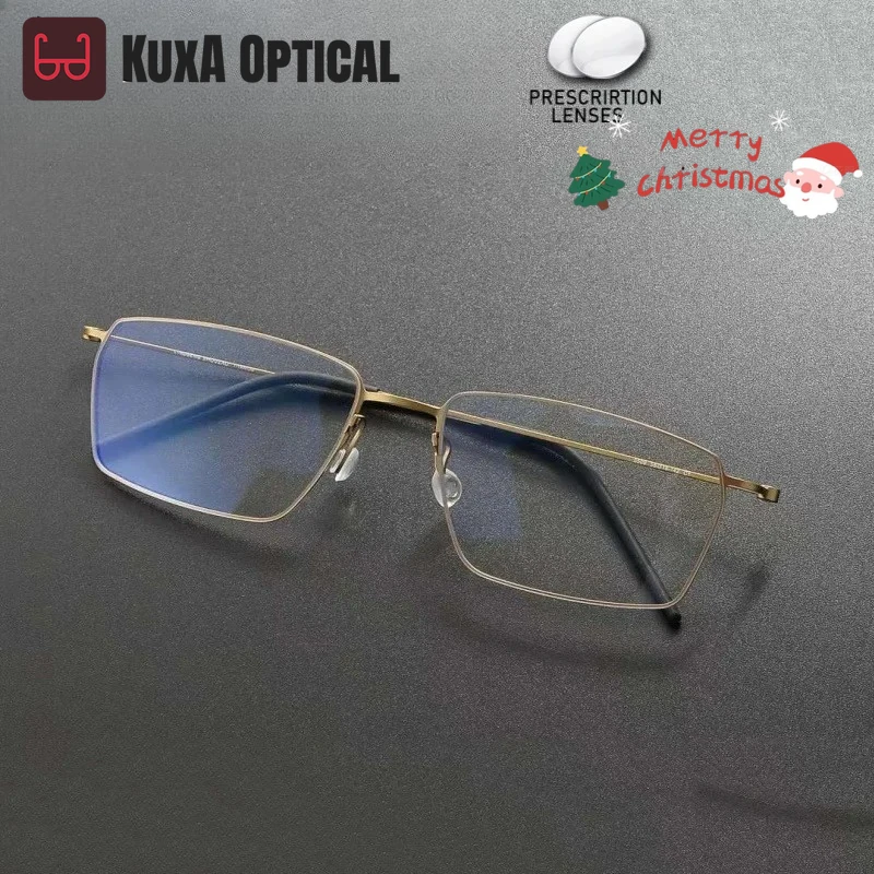 

KUXA Concise Design Square Men's Glasses Pure Titanium Eyeglasses Prescription Myopia Hyperopia Progressive UV400 Lenses Optical