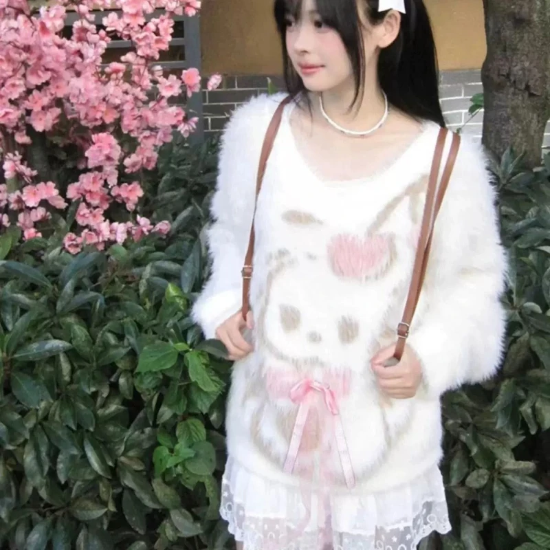 

Y2k Japanese Sweet Long Sleeve Pullover Women Casual Cartoon Embroidery Sweater Knitwear Kawaii Spring Autumn Korean Slim