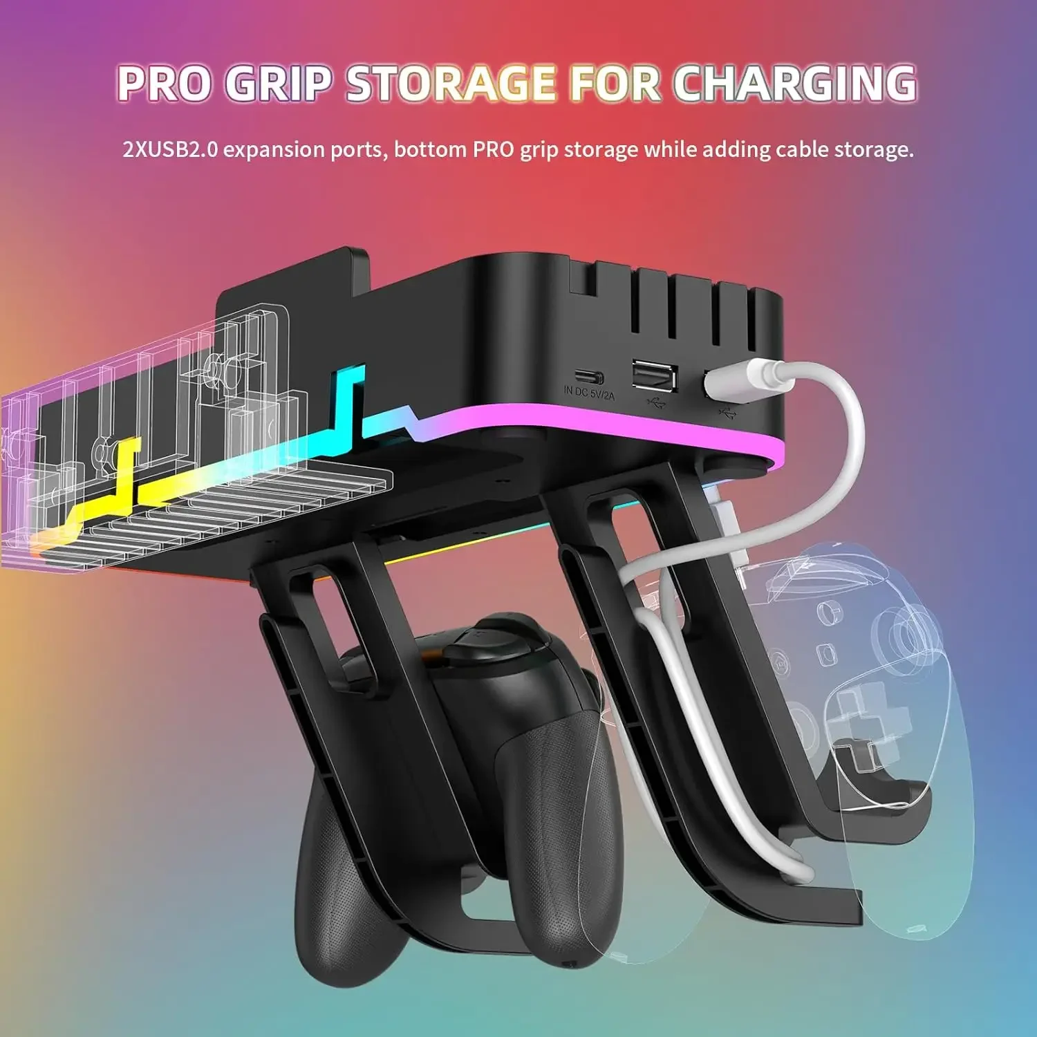 IPEGA PG-SW107 Supporto da parete per interruttore RGB con caricatore Joy-Con, supporto per interruttore per Nintendo Switch / OLED con organizer per interruttori