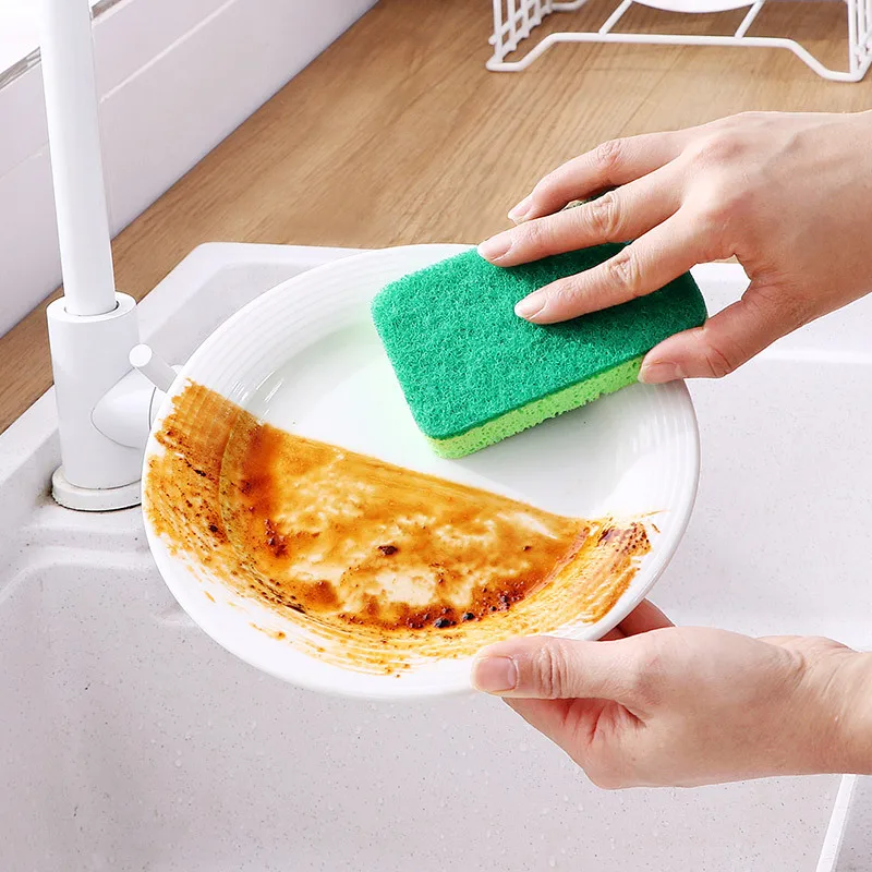 2pcs Wood pulp cotton cloth for washing dishes, cleaning sponges, thickened magic brush pots, kitchen strong stain remover cloth