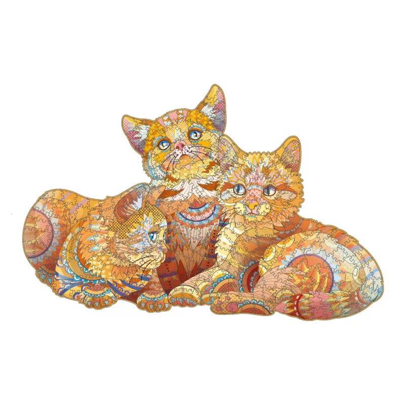 

High Quality Wood Orange Cats Jigsaw Puzzle Wooden Puzzles Adults Montessori Educational Toys Children Board Game Birthday Gift