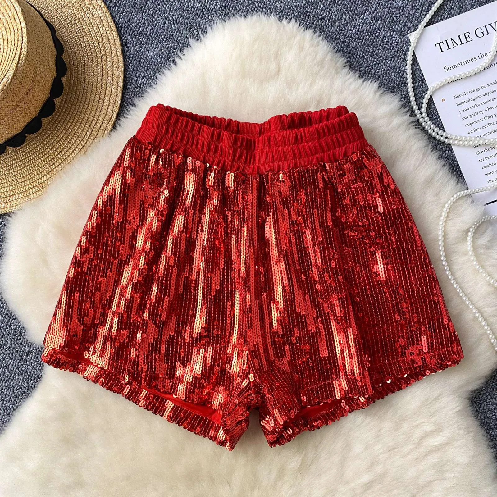 New Sliver Sequin Rave Shorts for Women Fashion Elastic High Waist Carnival Party Stage Performance Wedding Glitter Shorts