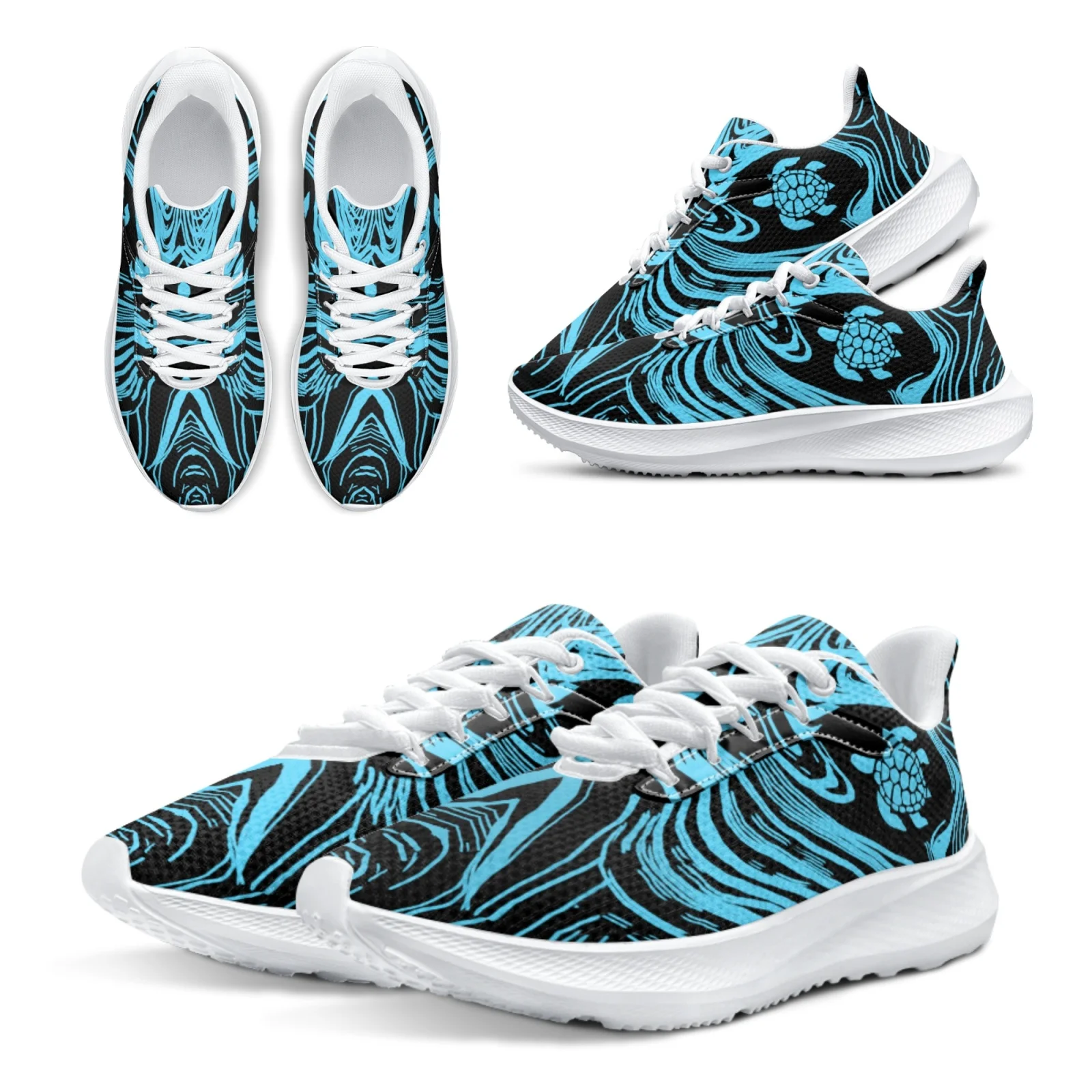 INSTANTARTS Polynesian Turtle Running Shoes Boho Turtle Designer Casual Sneakers Gym Running Shoes Blue Women's Shoes Chaussure