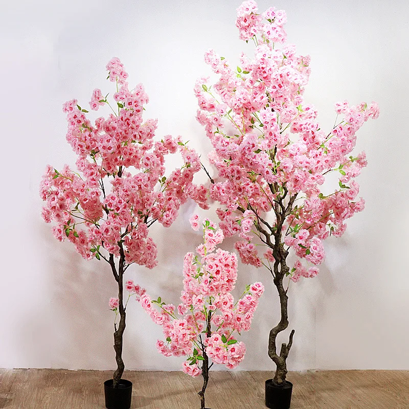 Large Artificial Full Sakura Tree Cherry Blossom Silk Flowers Potted Trees With Trunk For Wedding Outdoor Home Room Decoration