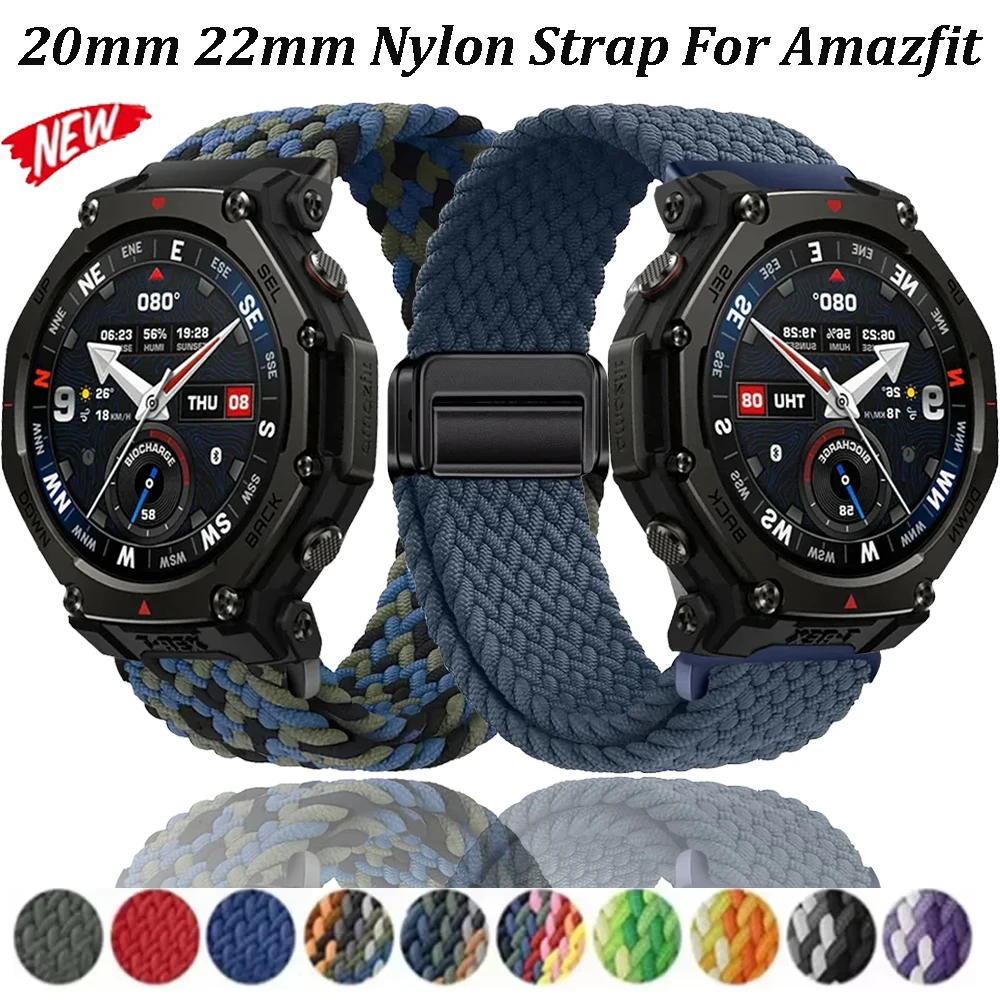 20mm 22mm Nylon Strap For Amazfit Helio Balance 2 T-Rex3 Pro 48-44mm Breathable Magnetic Wristband Amazfit Active 2 Bip 6 5 Band