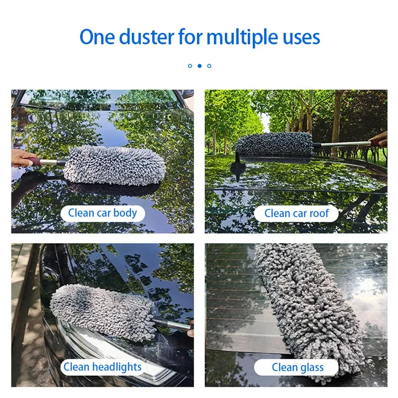 Car Body Duster Retractable Wax Dust Wash Mop Retractable Car Tyre Wheel Brush Wet And Dry Dual Use Handle Dust Remover