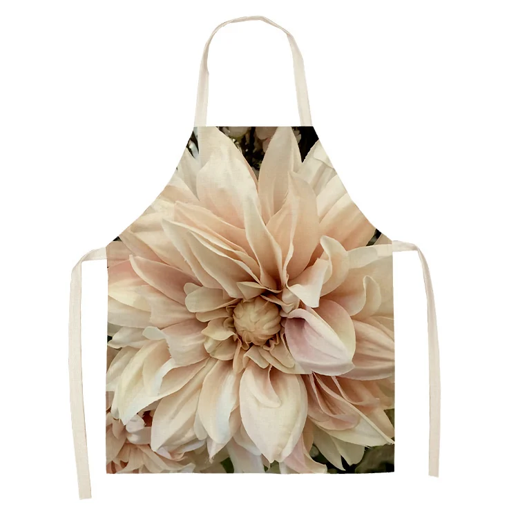 Kitchen Pink Rose Flower Pattern Sleeveless Apron Linen Bib Home Female Cleaning Cooking