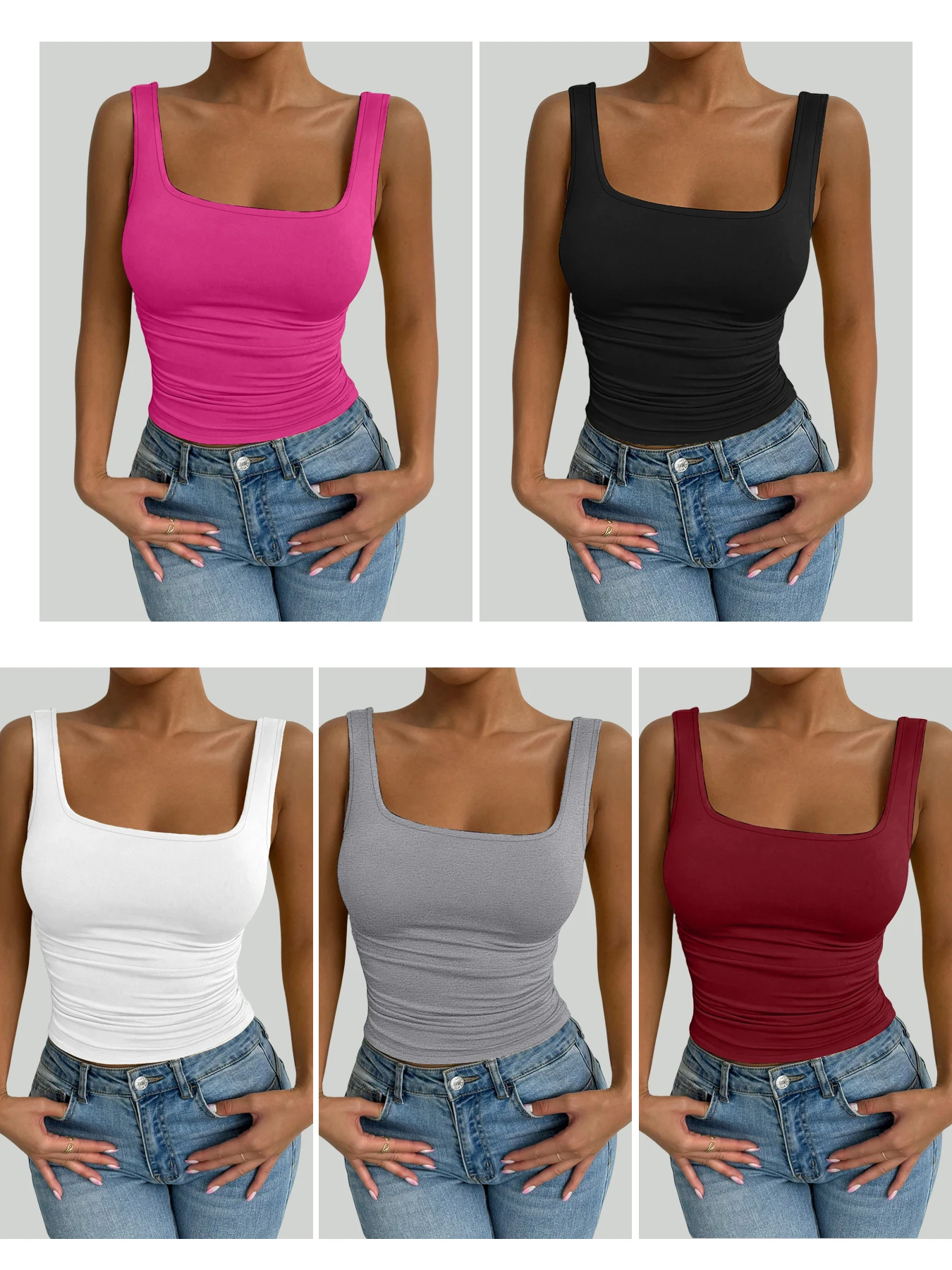 

New fashionable women's slim and versatile solid color vest five-piece set