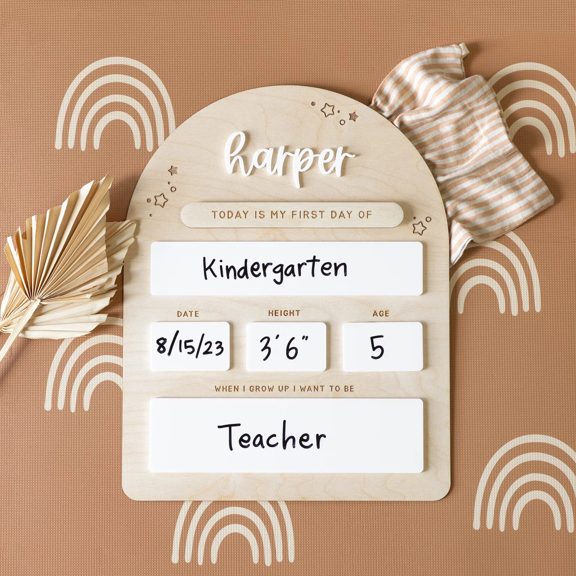 1Pc Cutom Name First School Day Wooden Plaque Sign,Home Room Wall Door Decor,DIY Nursery Birthday Wedding Record Gift