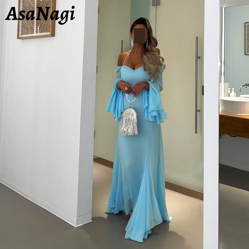 

AsaNagi Elegant Mermaid Prom Dress Women's Halter Neck Chiffon Sweetheart Party Evening Gown Floor Length Special Occasion Gowns