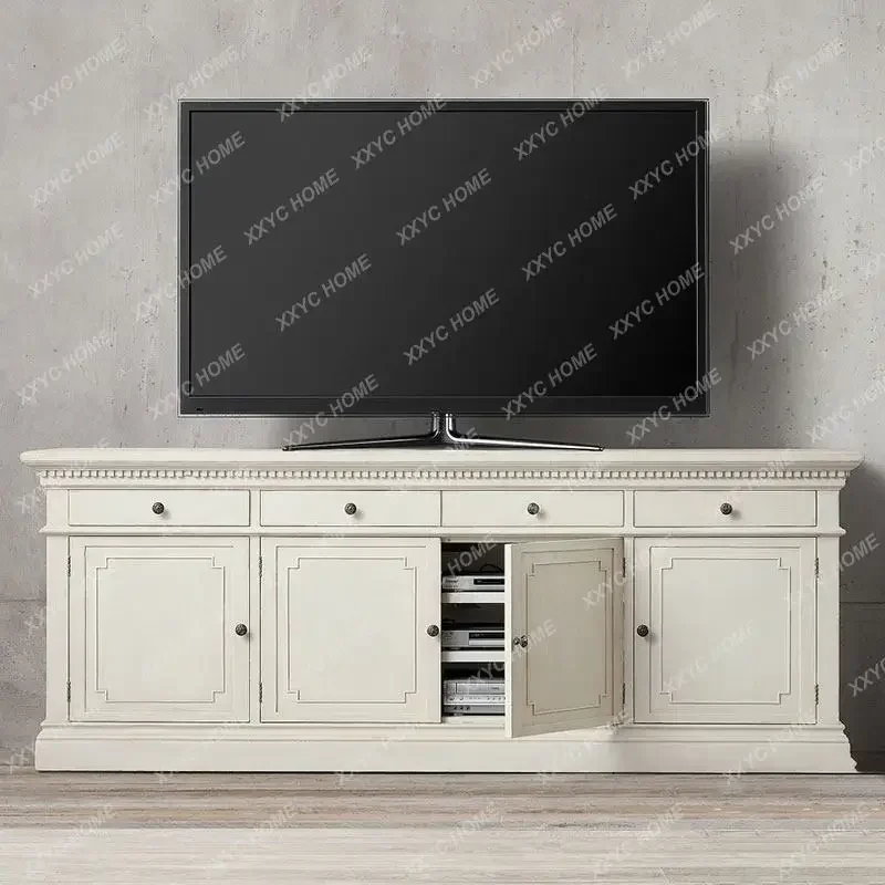 Solid Wood TV Cabinet Living Room Vintage Floor Cabinet Simple Tall Storage Drawer Cabinet
