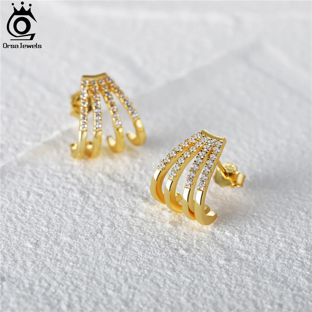 

ORSA JEWELS Claw Stud Earrings Women Genuine 925 Sterling Silver Cubic Zirconia Earrings Fashion Ladie Ear Cuffs Jewelry EQE47