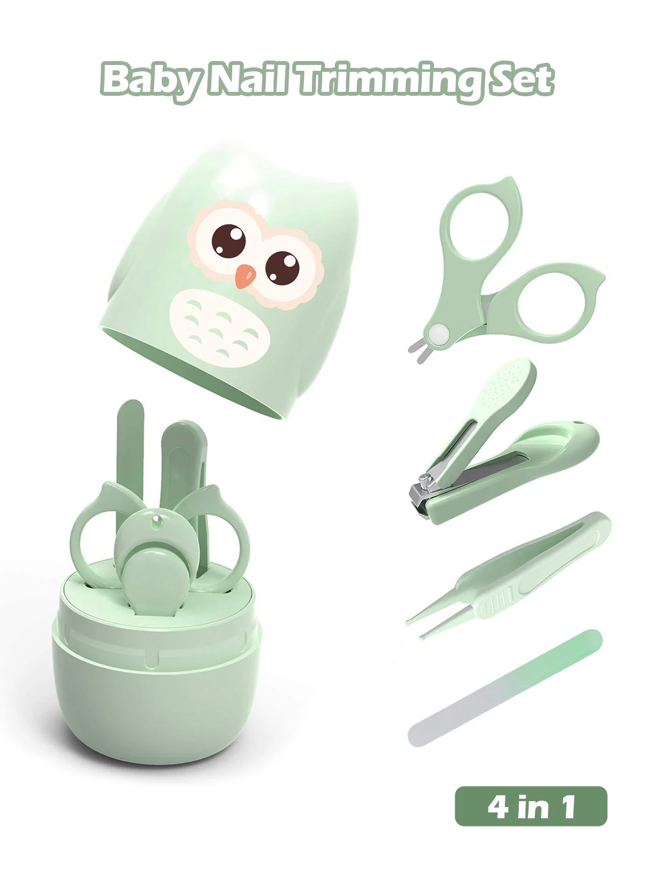 4pcs/set Baby nail clipper set cartoon owl newborn nail clipper set child safety scissors anti pinch nail clipper set