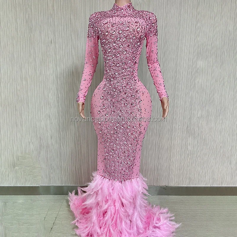 2023 Shiny Diamonds Pink Maternity Dress Photoshoot Elegant Vestidos Elegantes Para Mujer Fiesta Lentejuela