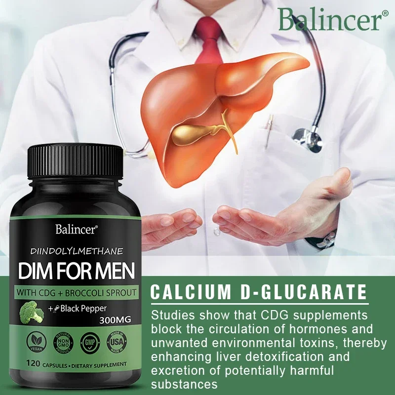 300 Mg DIM Complex Diindolylmethane Supplement (120/60/30 Capsules) - Broccoli Sprouts - Men's Enzyme Inhibitor