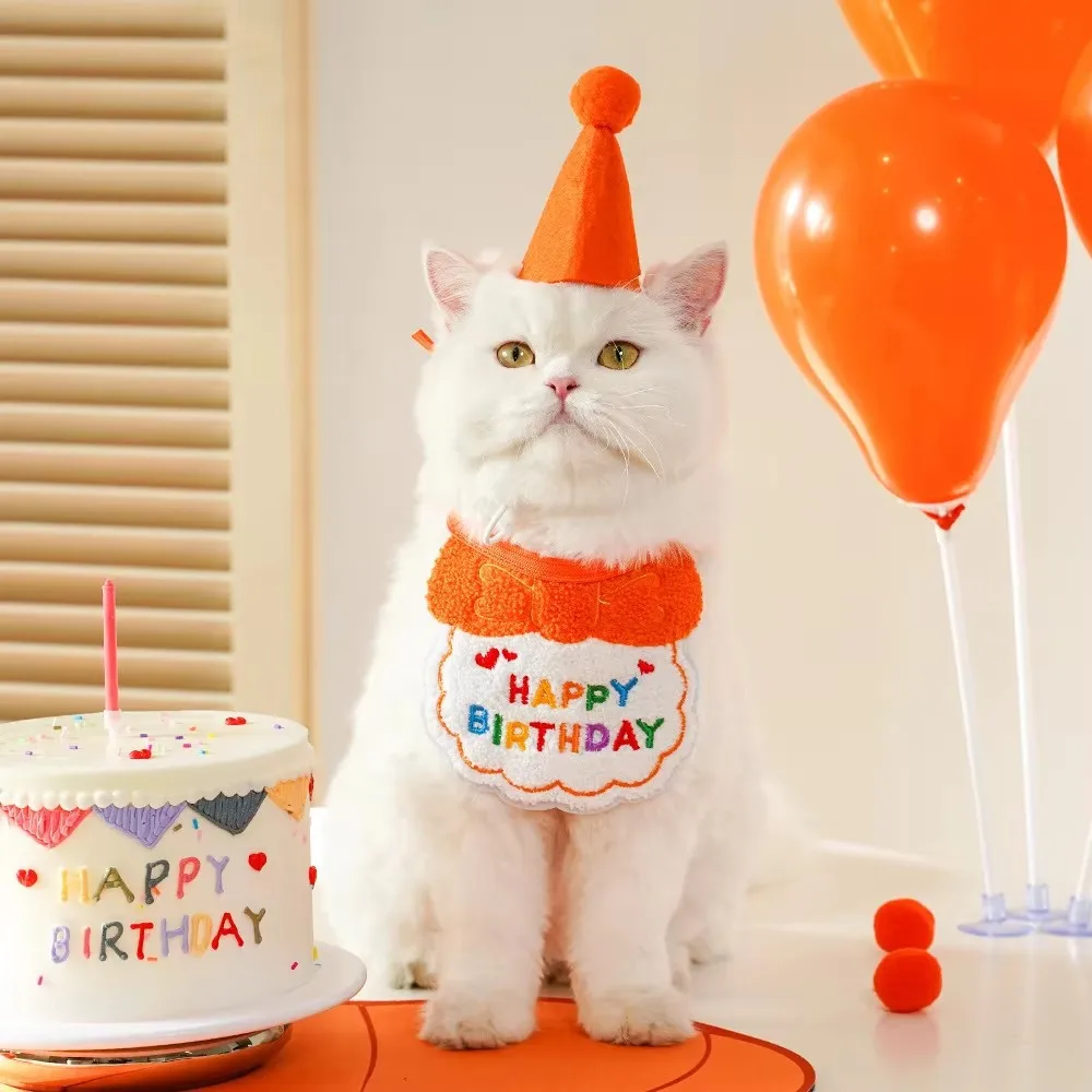 

New Pet Hair Accessories Birthday Party Hat Bib Scarf Dog Cat Party Decor Accessories Cute Pet Supplies for Celebration & Daily