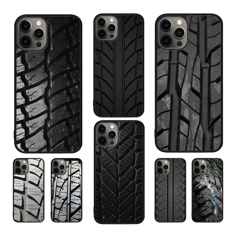 Black Tire Tyre Tread Texture Mobile Phone Cases Cover For iPhone 16 15 14 12 13 mini 11 Pro MAX apple 7 8 Plus SE2020 Coque