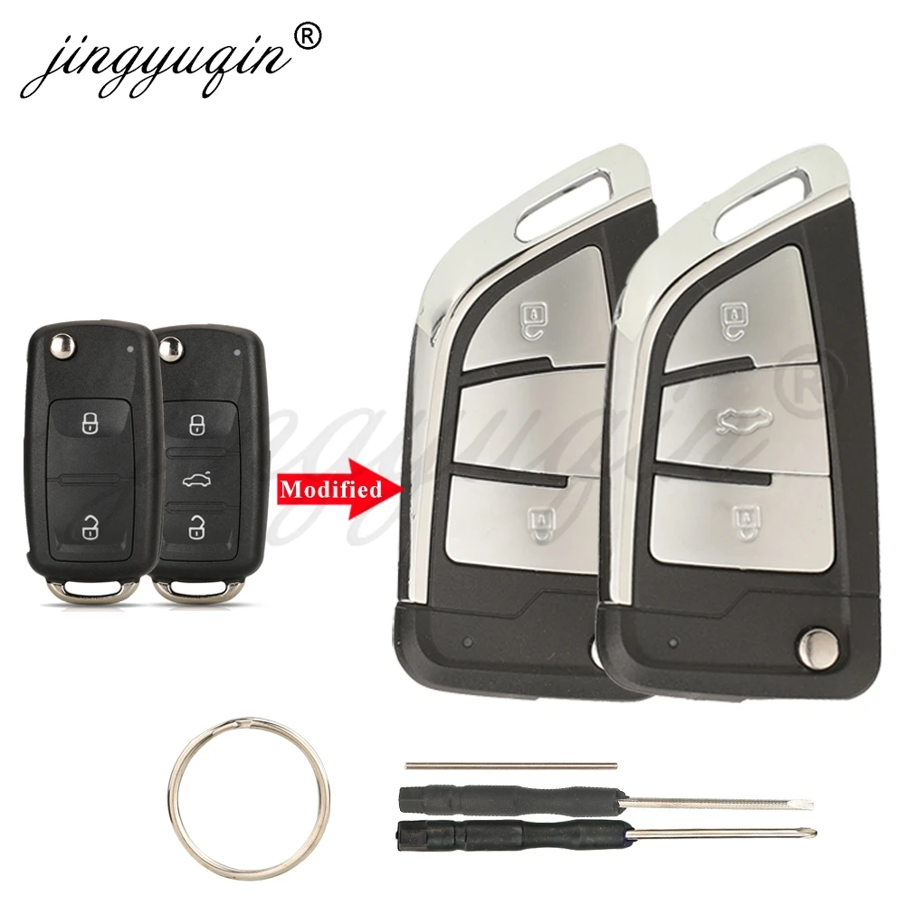 

jingyuqin Modified Car Key Shell for VW Transporter Tiguan Touran Golf B5 Beetle Caddy Passat Jetta Polo Amarok Seat Ibiza Skoda