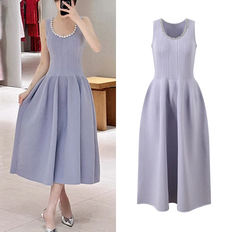

Ele Summer 2025 Slim Fit Knitted Dr Diamond Decorated Neline High Waist A-Line Skirt Svel Faionable Lady Dr