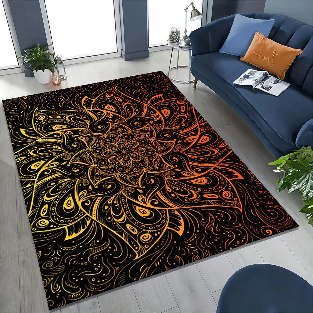 

2026 Rainbow Mandala Flower Chakras Yoga Bohemia Art Rug for Bedroom Living Room Sofa Home Doormat Decor,Kid Non-slip Floor Mat