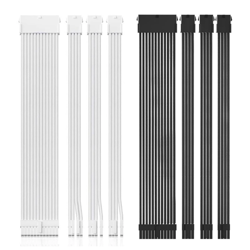 ซอฟท์ถัก 18AWG PC Power Extension Cables ชุด 1x24Pin เมนบอร์ด 1x8Pin CPU