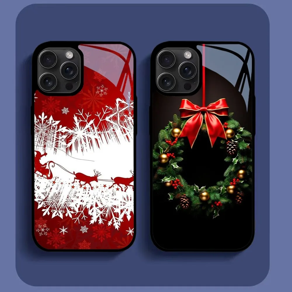 

Christmas Santa Claus Elk Deer PrintPhone Case For IPhone16 15 14 13 12 11 Pro Xs Max Mini XR X 7 8 Plus Luxury Mirror Hard F