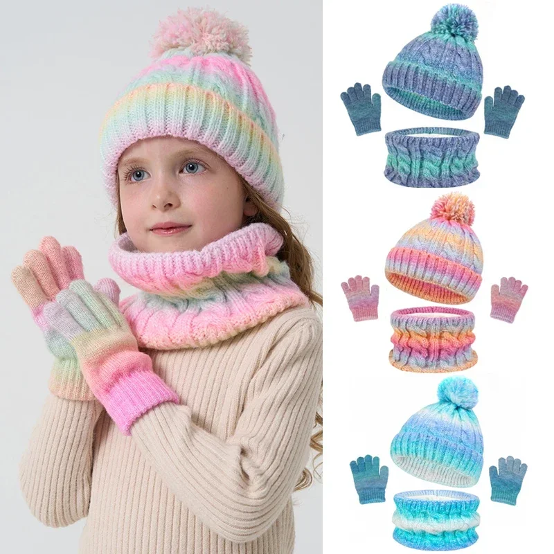 

3pcs Kids Winter Hat Scarf Gloves Set 3-8Y - Warm Knitted Fleece Lining Unisex