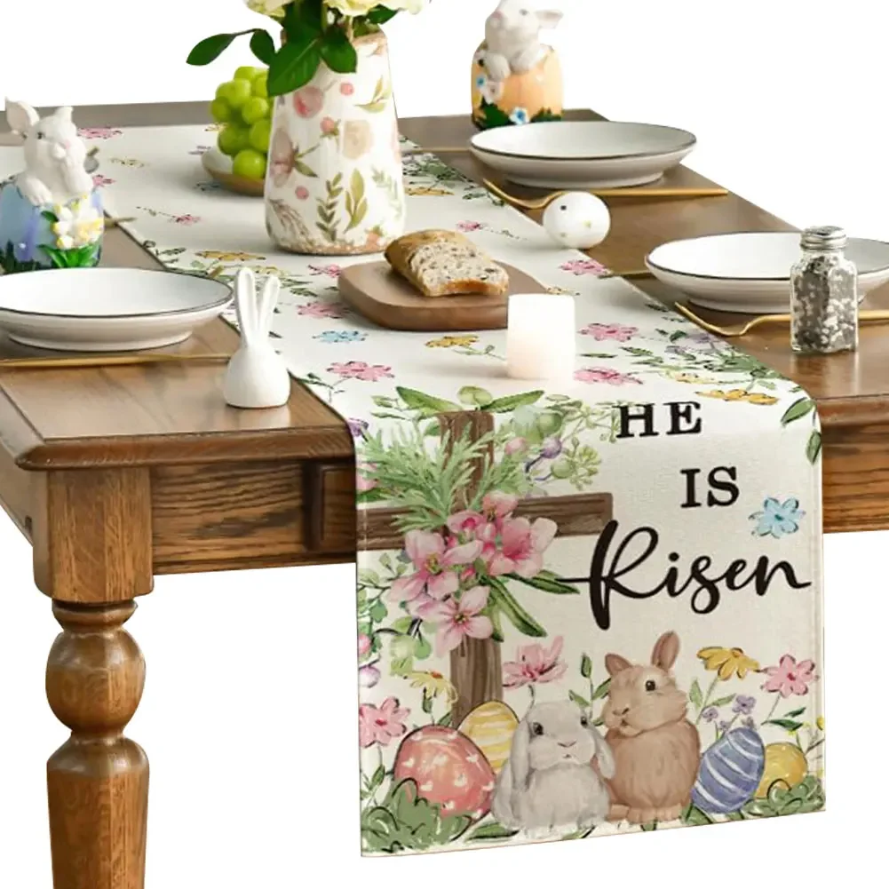 

Easter Bunny Linen Table Runner Holiday Party Spring Table Runners Easter Bunny Spring Linen Table Runner Table Flag EasterDecor
