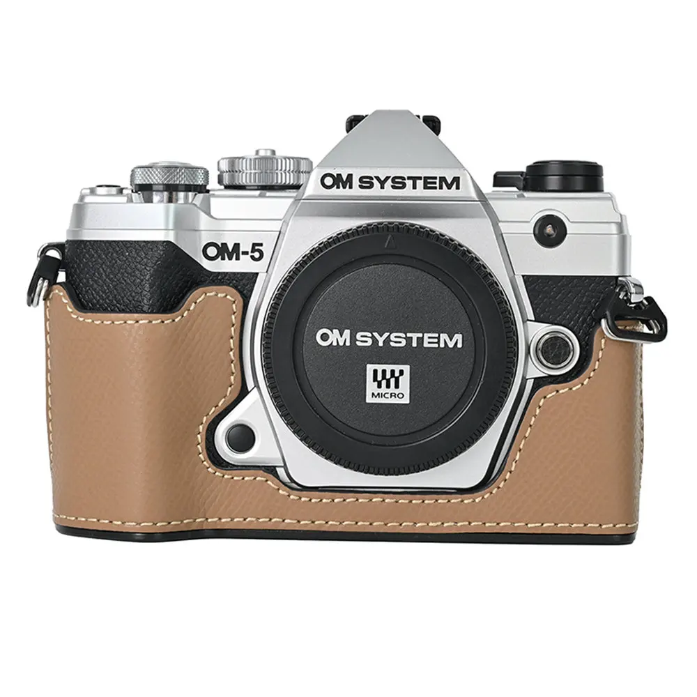 

Camera Half Body Case For Olympus OM-5 Aluminum Metal Genuine Leather Battery Opening Bottom Cover