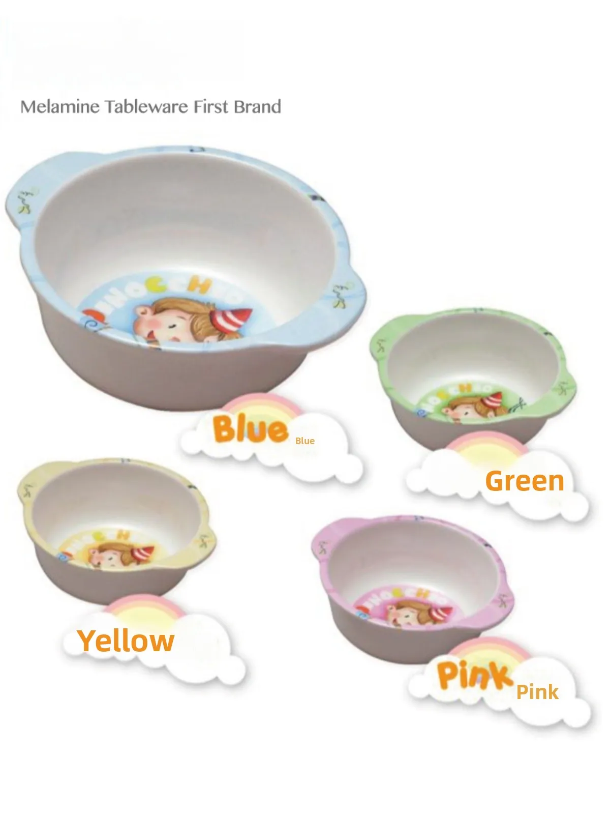 Tazón infantil de dibujos animados con doble asa, tazón de cubiertos para bebé, tazón de sopa para aprendizaje en la playa, tazón redondo de material melamina con forma de mono, estilo chino.